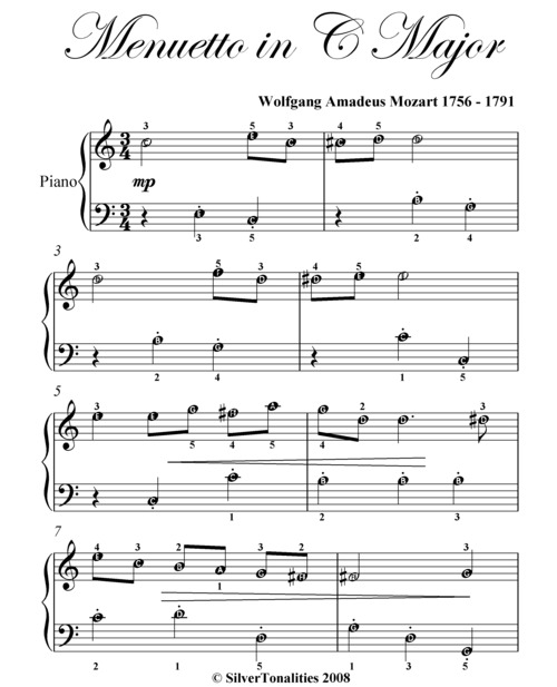 Product picture Menuetto in C Major Easy Piano Sheet Music