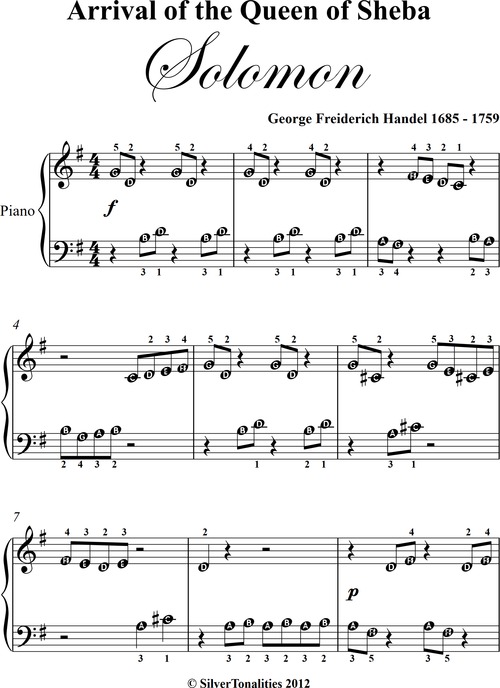 Product picture Arrival of the Queen of Sheba Beginner Piano Sheet Music