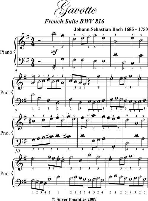Product picture Gavotte French Suite BWV 816 Easy Piano Sheet Music