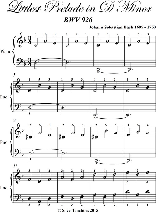Product picture Little Prelude in D Minor Bwv 926 Easy Piano Sheet Music