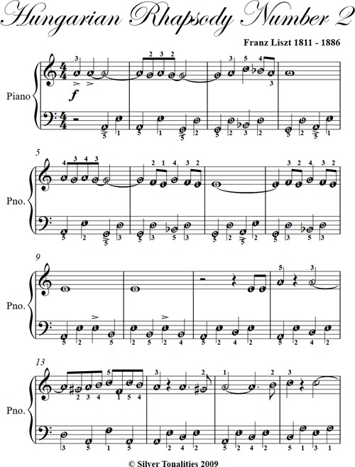 Product picture Hungarian Rhapsody Number 2 Easy Piano Sheet Music